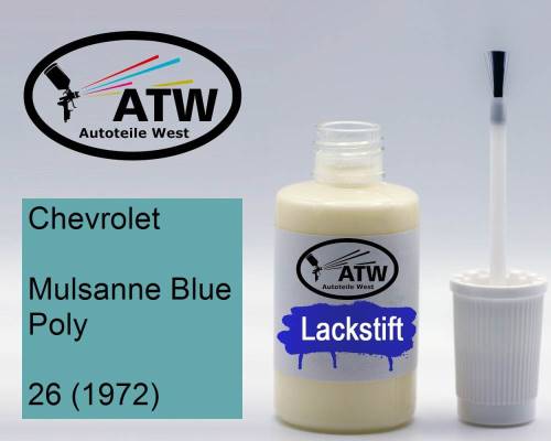 Chevrolet, Mulsanne Blue Poly, 26 (1972): 20ml Lackstift, von ATW Autoteile West.